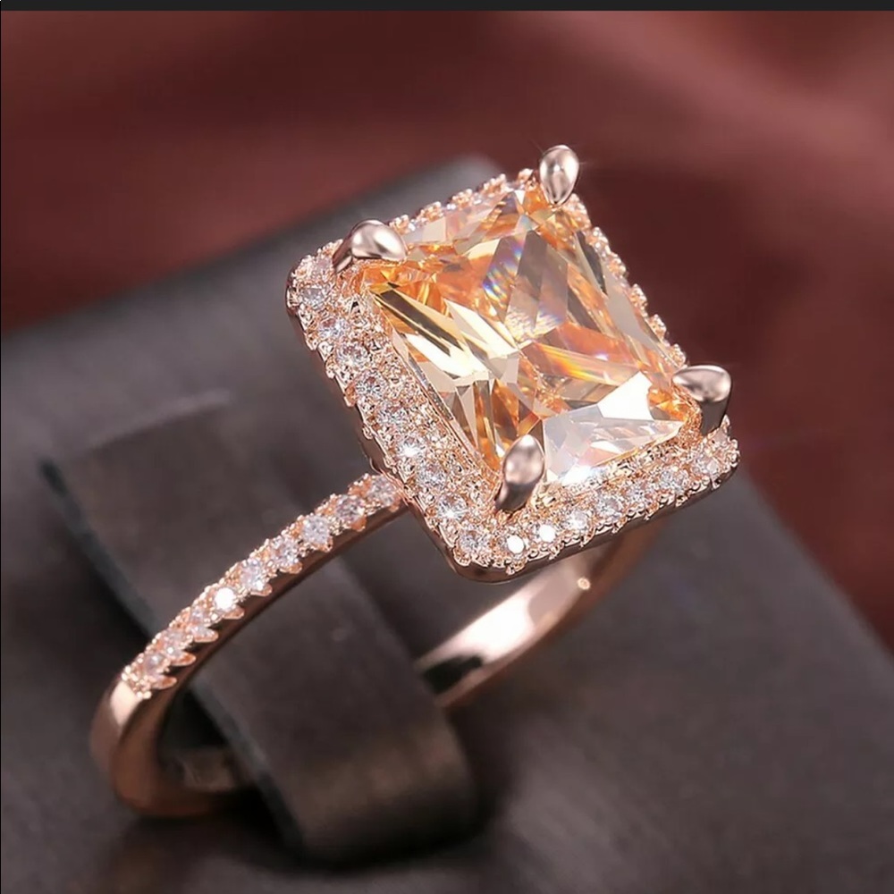 New Rose Gold Filled  Emerald Cut Crystal Ring - Picture 2 of 7